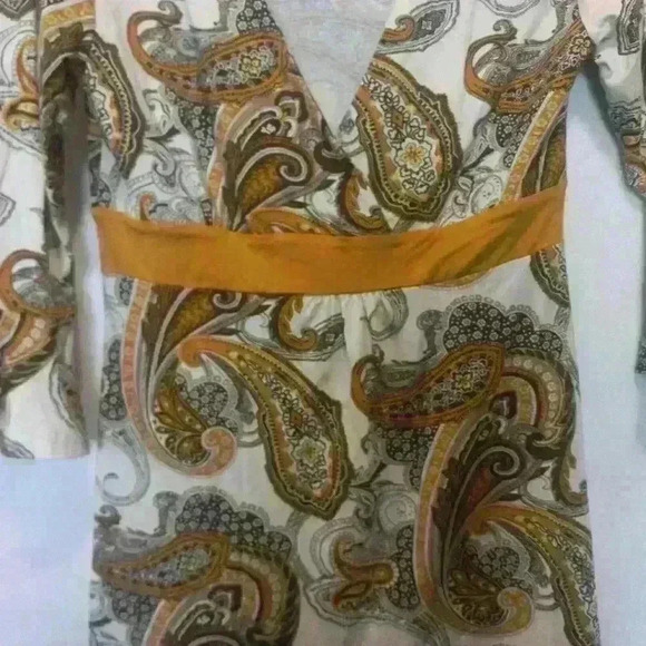 H&M Midi dress nwt mustard yellow paisley size S flutter sleeve - Picture 5 of 8